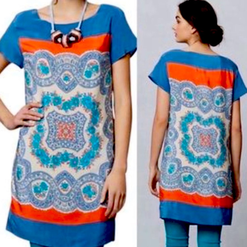 Meadow Rue dress in orange & blue size small